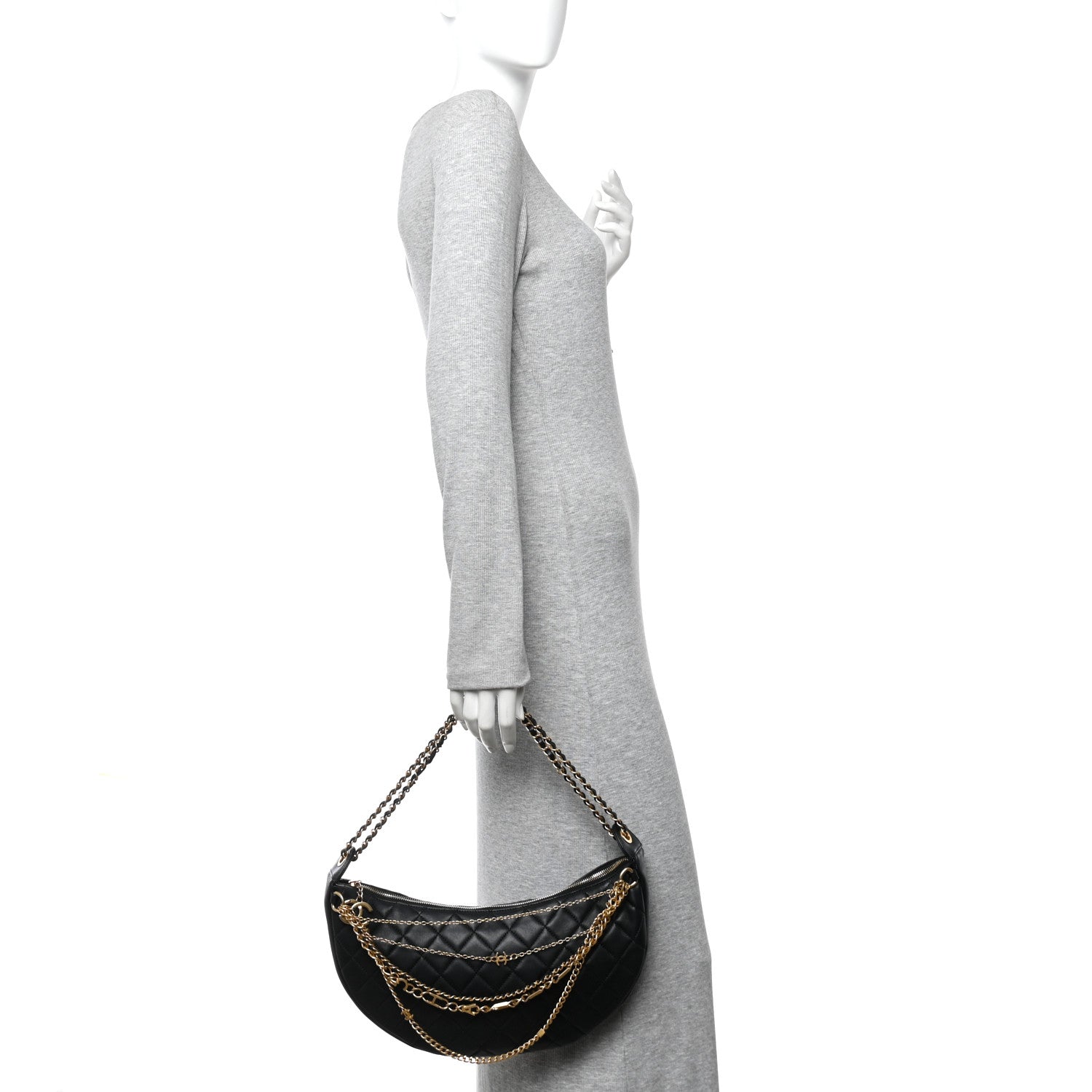 Chanel Lambskin Quilted All About Chains Hobo Black 2 of 10