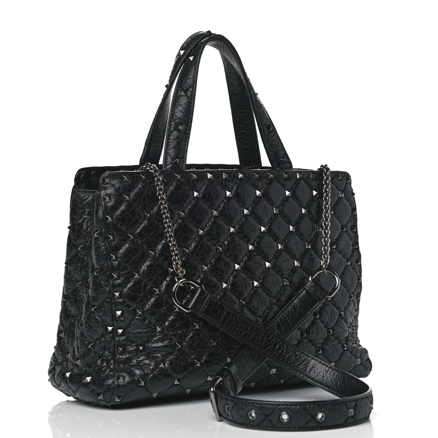 Craquele Nappa Rockstud Spike Tote Black