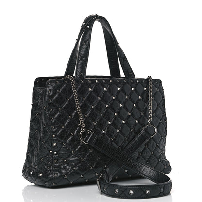 Valentino Garavani Craquele Nappa Rockstud Spike Tote Black 2 of 14