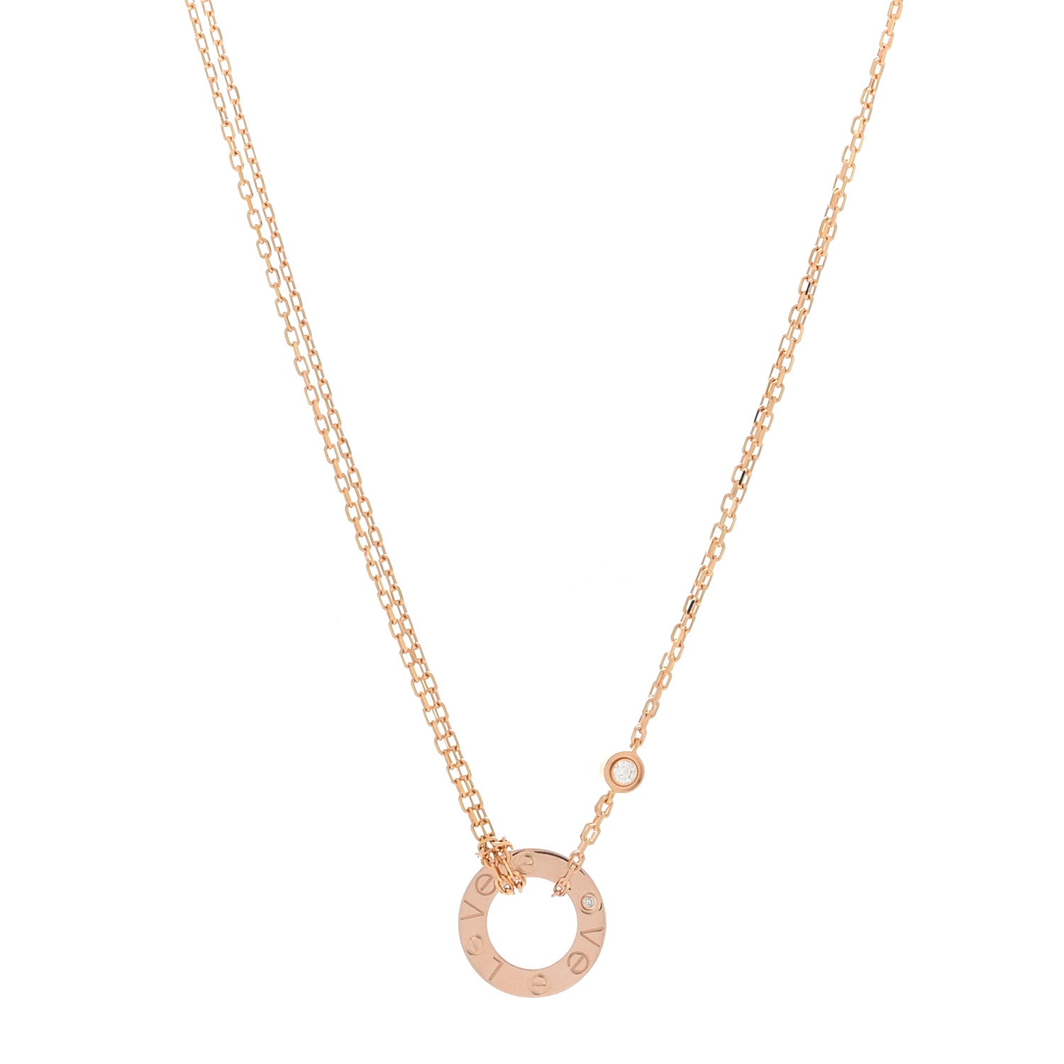 Cartier 18K Pink Gold 2 Diamond LOVE Necklace 1 of 3