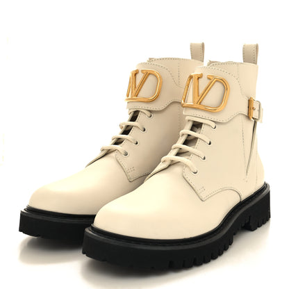 Valentino Garavani Calfskin Womens VLOGO 35mm Combat Boots 39.5 Light Ivory 3 of 9