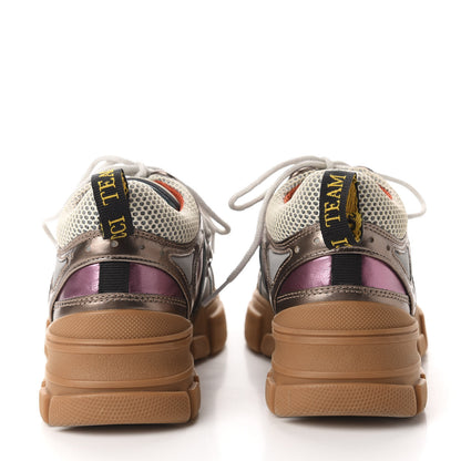 Gucci X SEGA Metallic Calfskin Mesh Womens Flashtrek Sneakers 35.5 Rame Mystic White Lago 5 of 8
