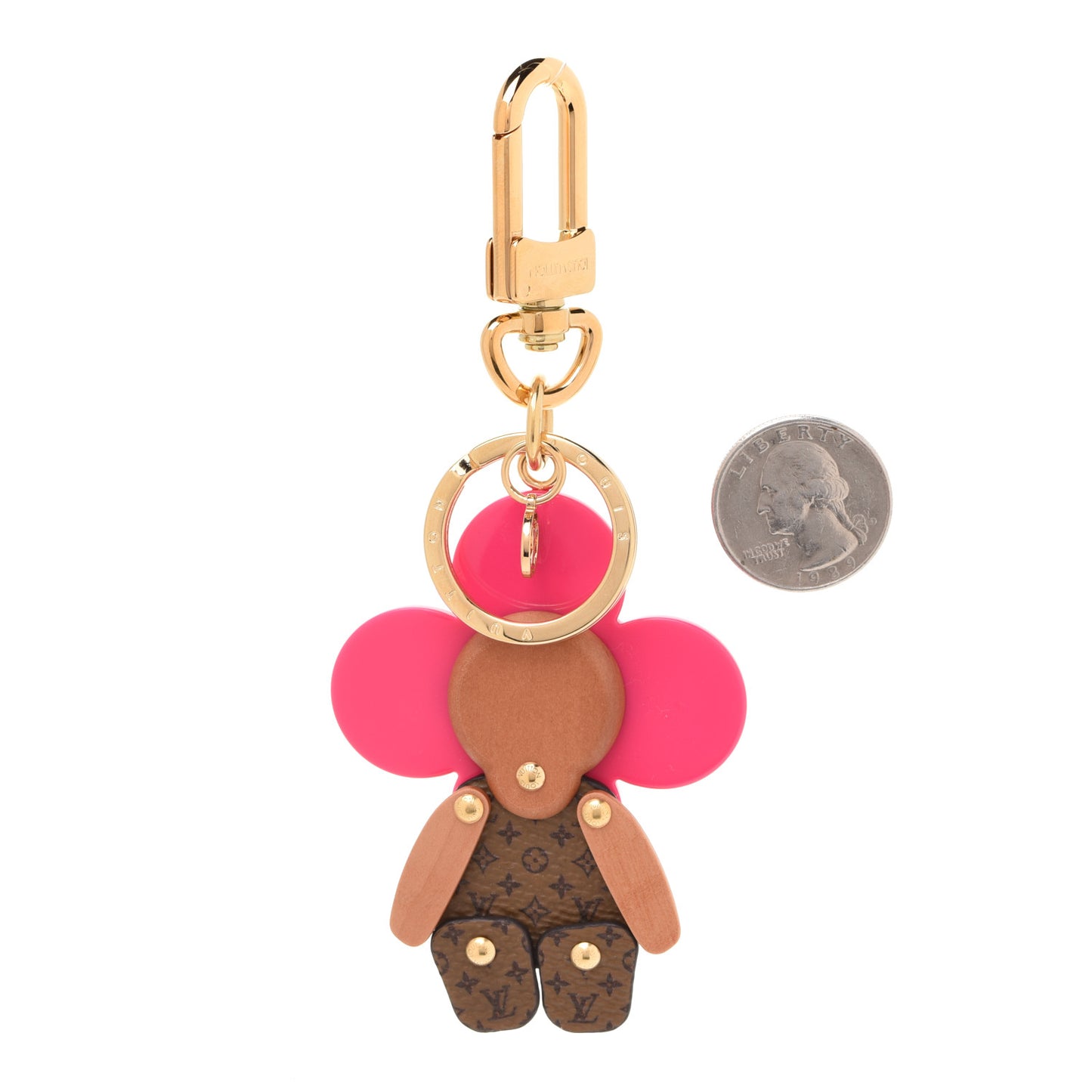 Wood Monogram Vivienne Puppet Bag Charm Key Holder Pink