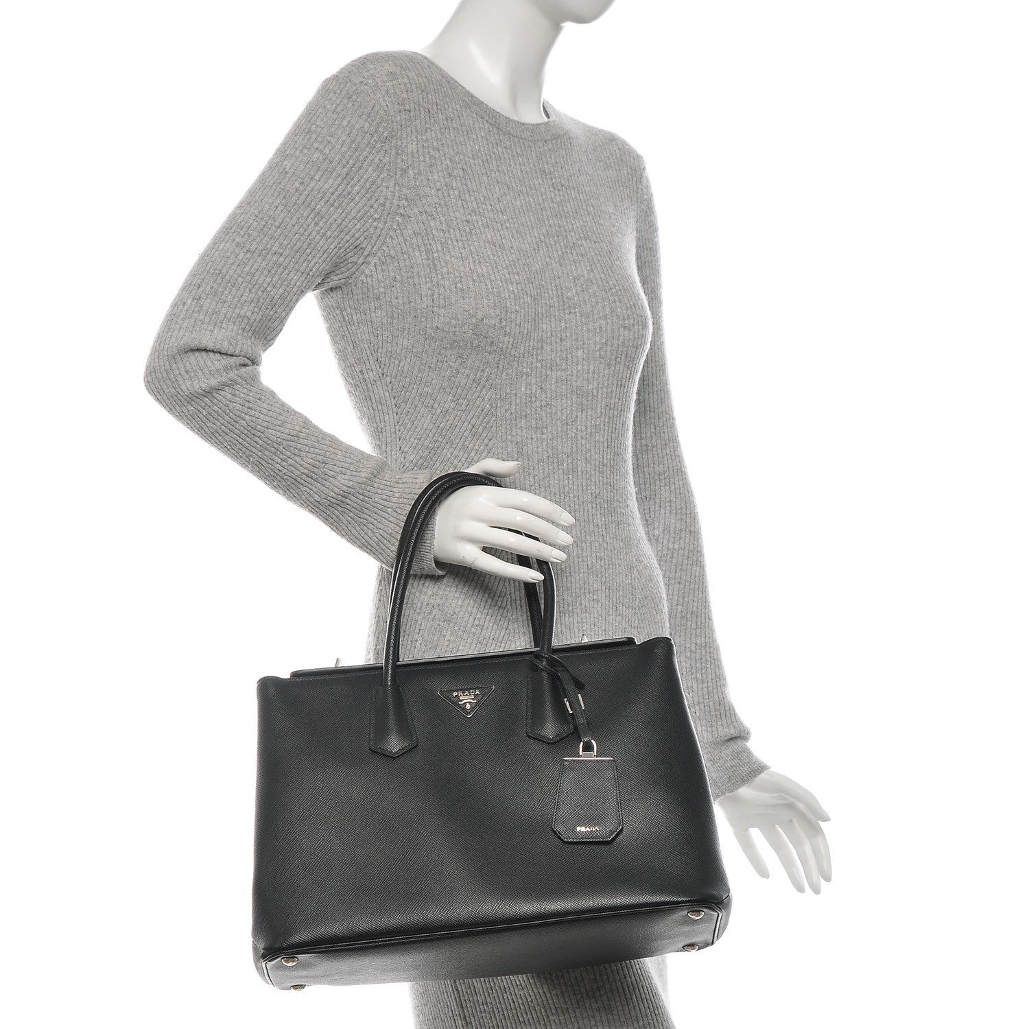 Prada Saffiano Cuir Twin Tote Nero Black 2 of 7