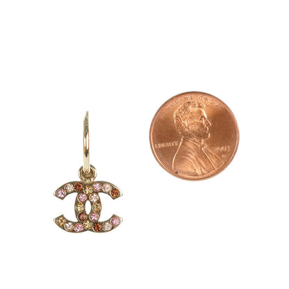 Chanel Crystal CC Hoop Earrings Gold Pink 2 of 5