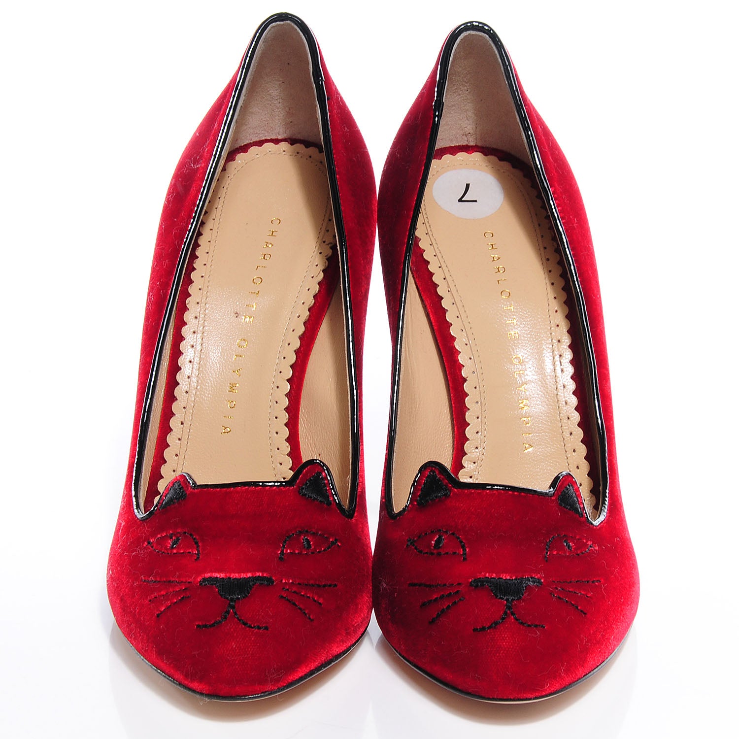 FASHIONPHILE CHARLOTTEOLYMPIAVelvetKittyPumps37Red 2 of 7
