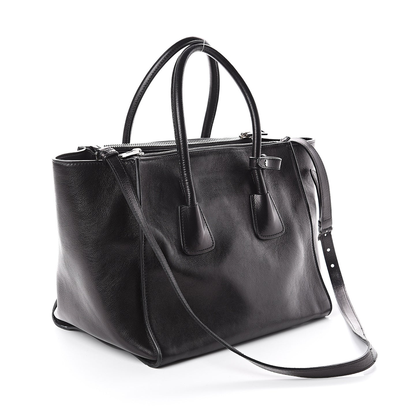 Glace Calf Twin Pocket Tote Black