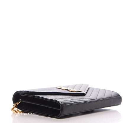 Saint Laurent Grain De Poudre Matelasse Chevron Monogram Chain Wallet Black 3 of 10