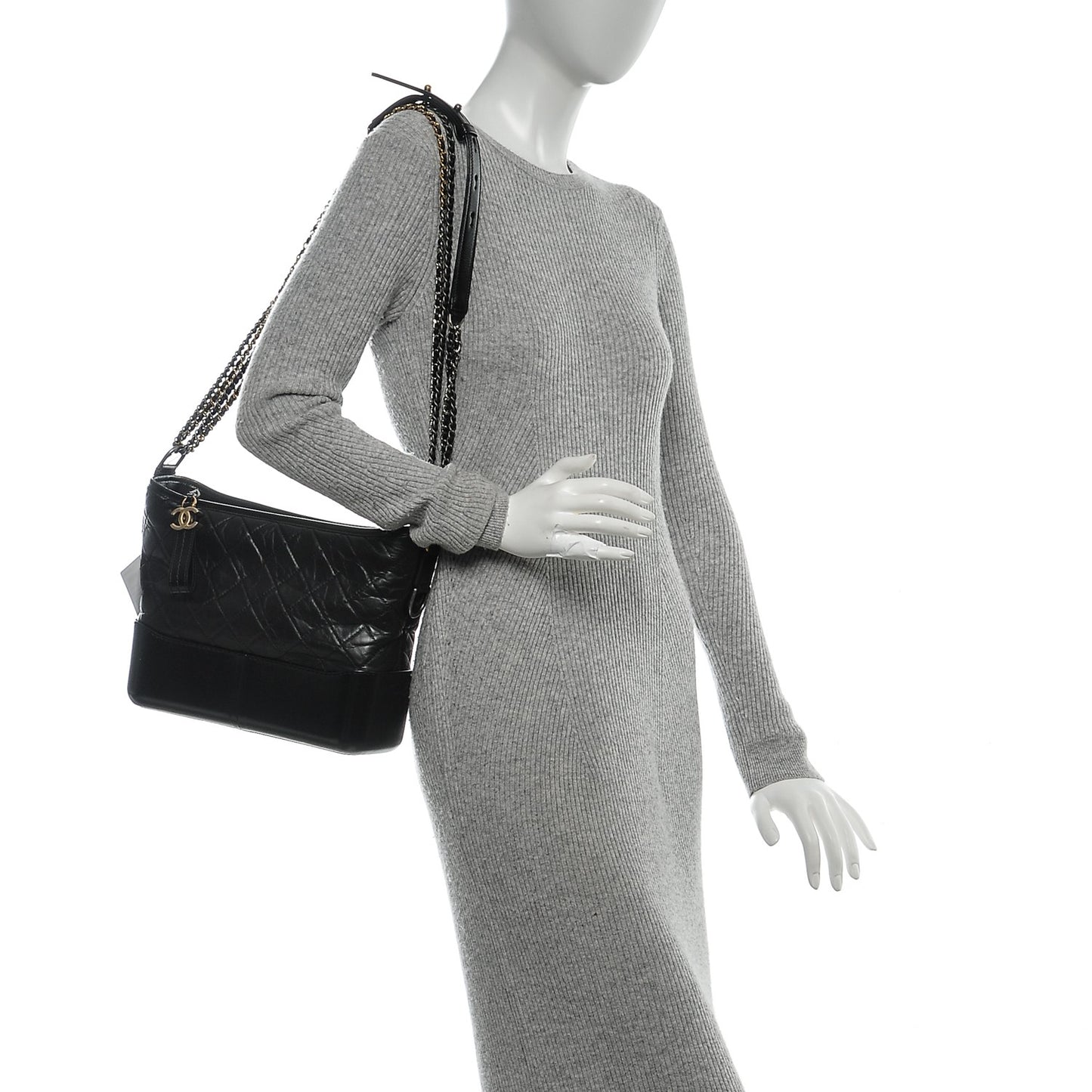 Aged Calfskin Quilted Medium Gabrielle Hobo Black