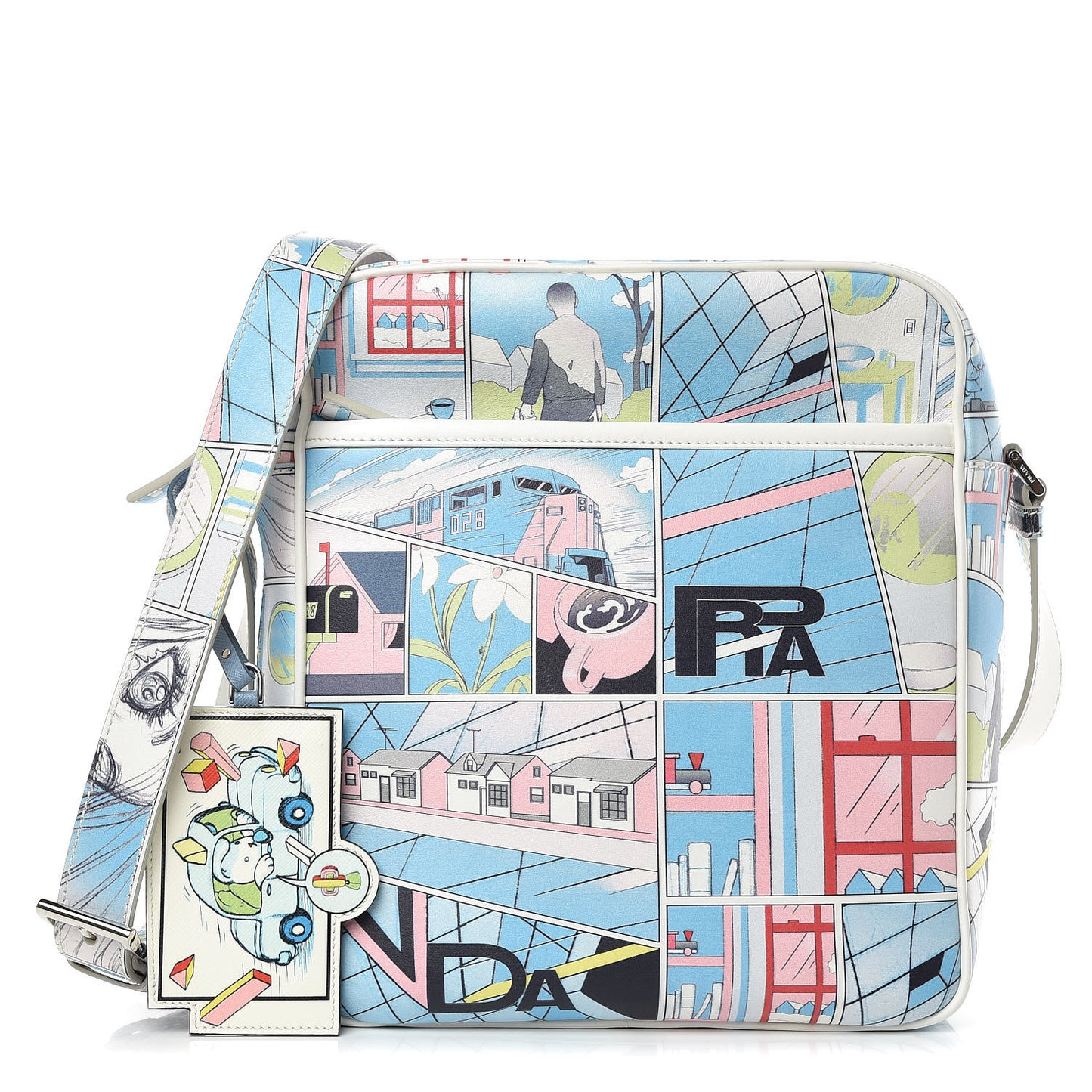 X JAMES JEAN Vitello Comics Flat Messenger Bag Azzurro