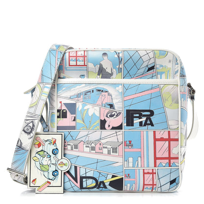 Prada X JAMES JEAN Vitello Comics Flat Messenger Bag Azzurro 1 of 11