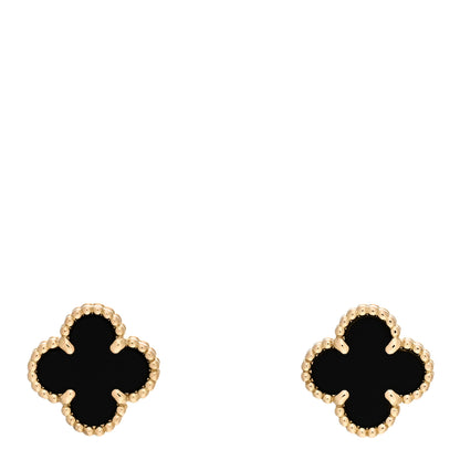 Van Cleef & Arpels 18K Yellow Gold Black Onyx Sweet Alhambra Earrings 1 of 5