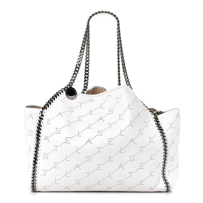 Stella McCartney Eco Alter Nappa Perforated Logo Falabella Reversible Tote Optical White 3 of 9