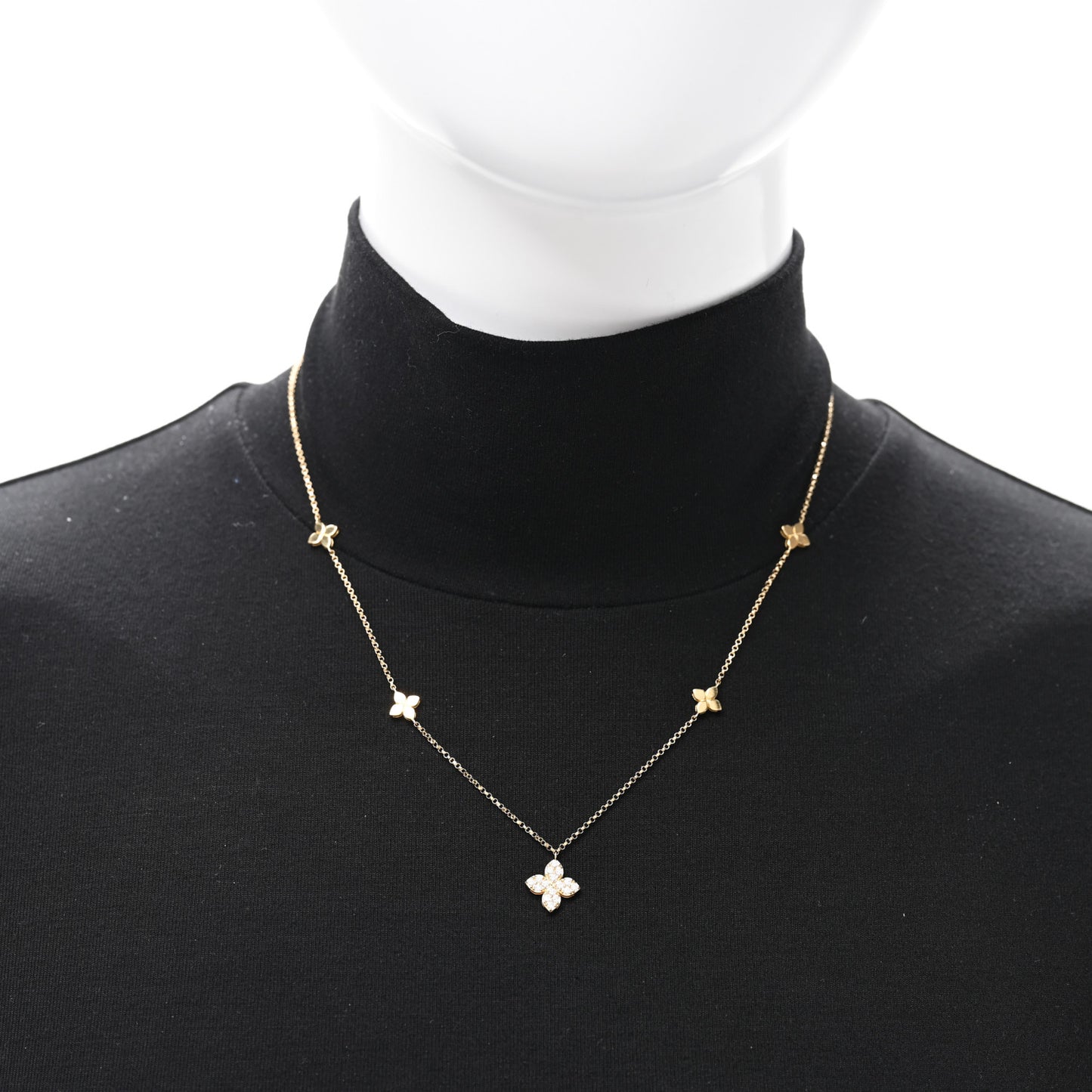 18K Yellow Gold Diamond Love in Verona Flower Five Station Flower Necklace