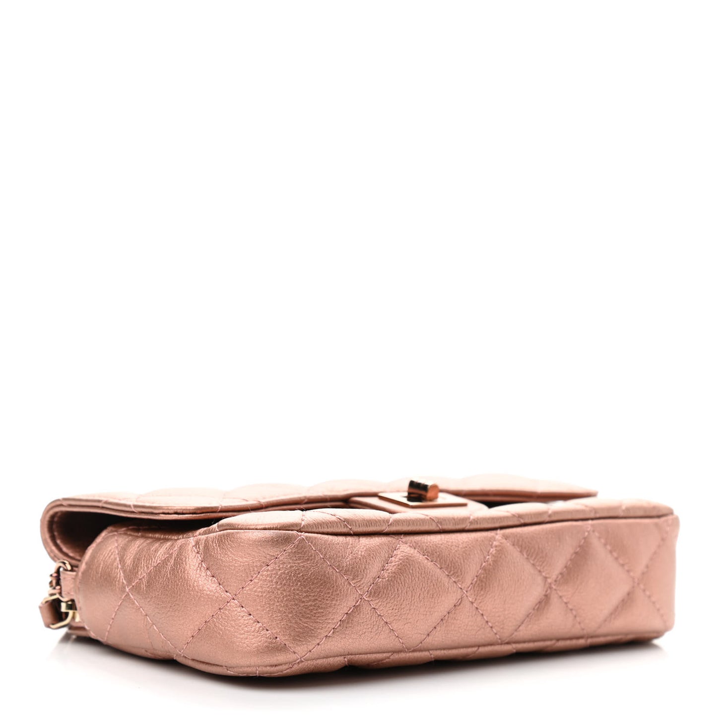 Metallic Grained Calfskin Quilted 2.55 Reissue Phone Holder With Chain Copper