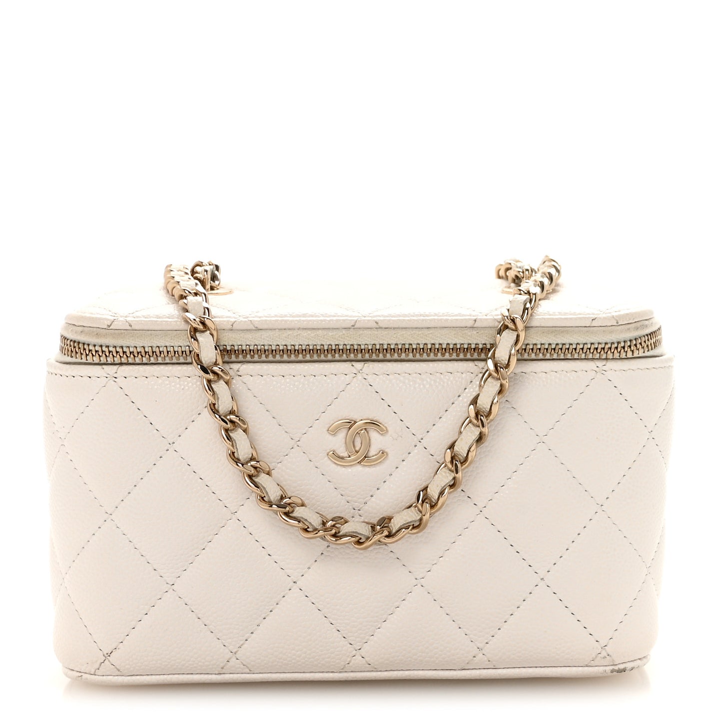 Caviar Quilted Small Vanity Case With Chain White