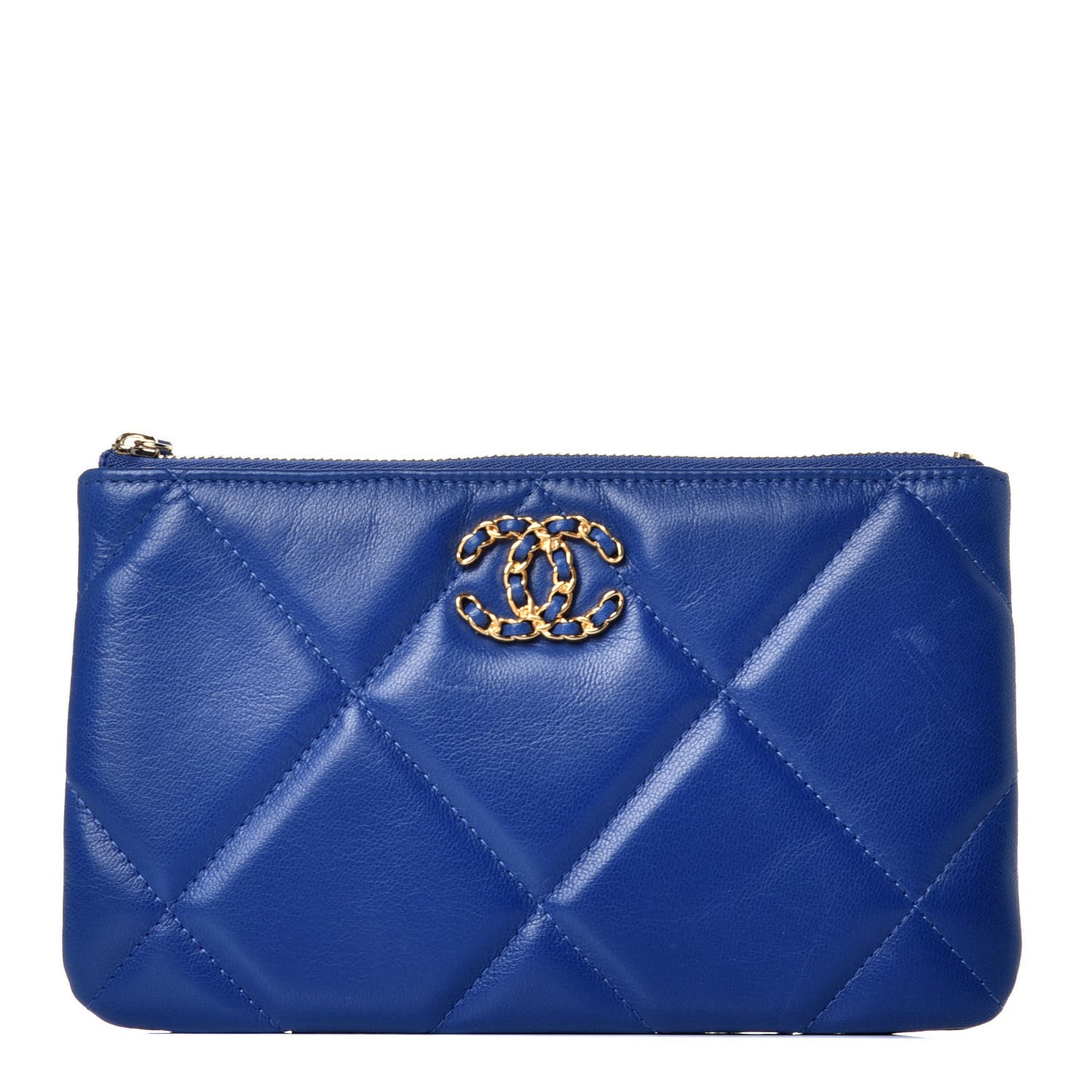 Goatskin Quilted Small Chanel 19 Pouch Dark Blue