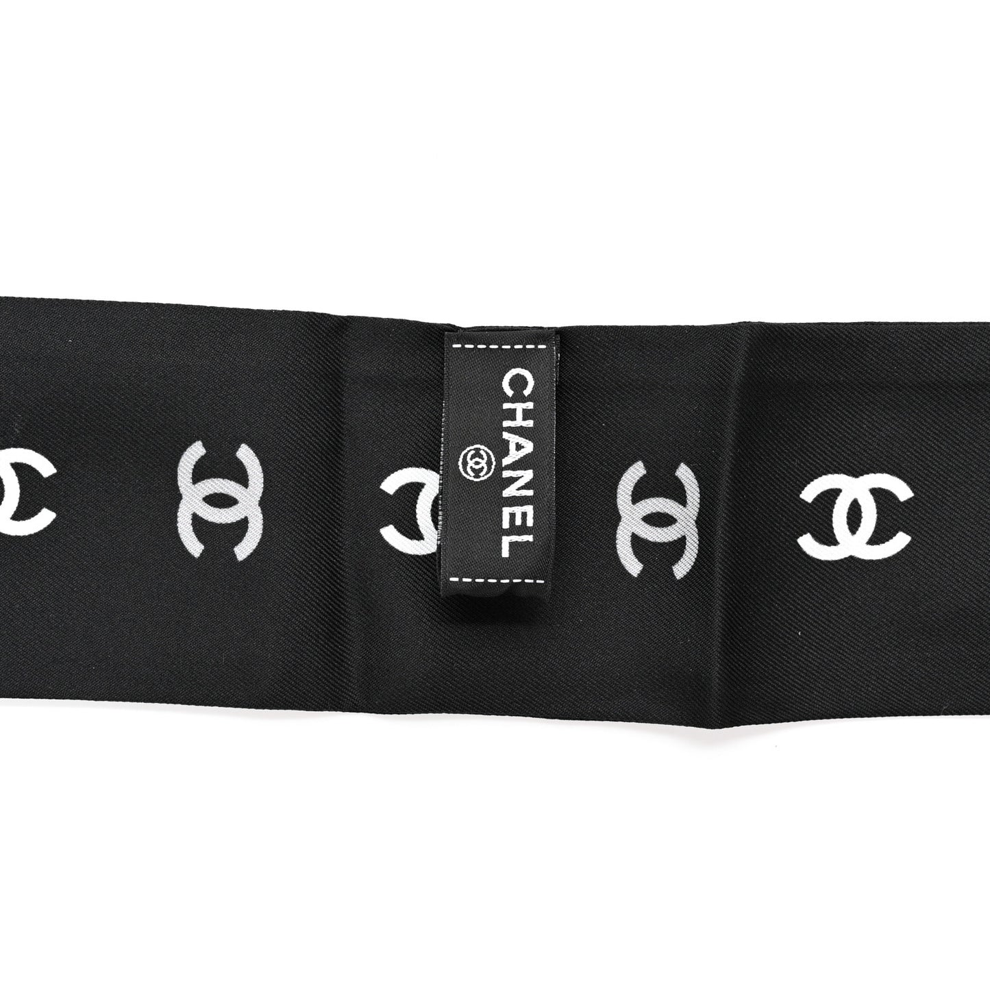 Silk CC Logo Slim Bandeau Scarf Black Grey
