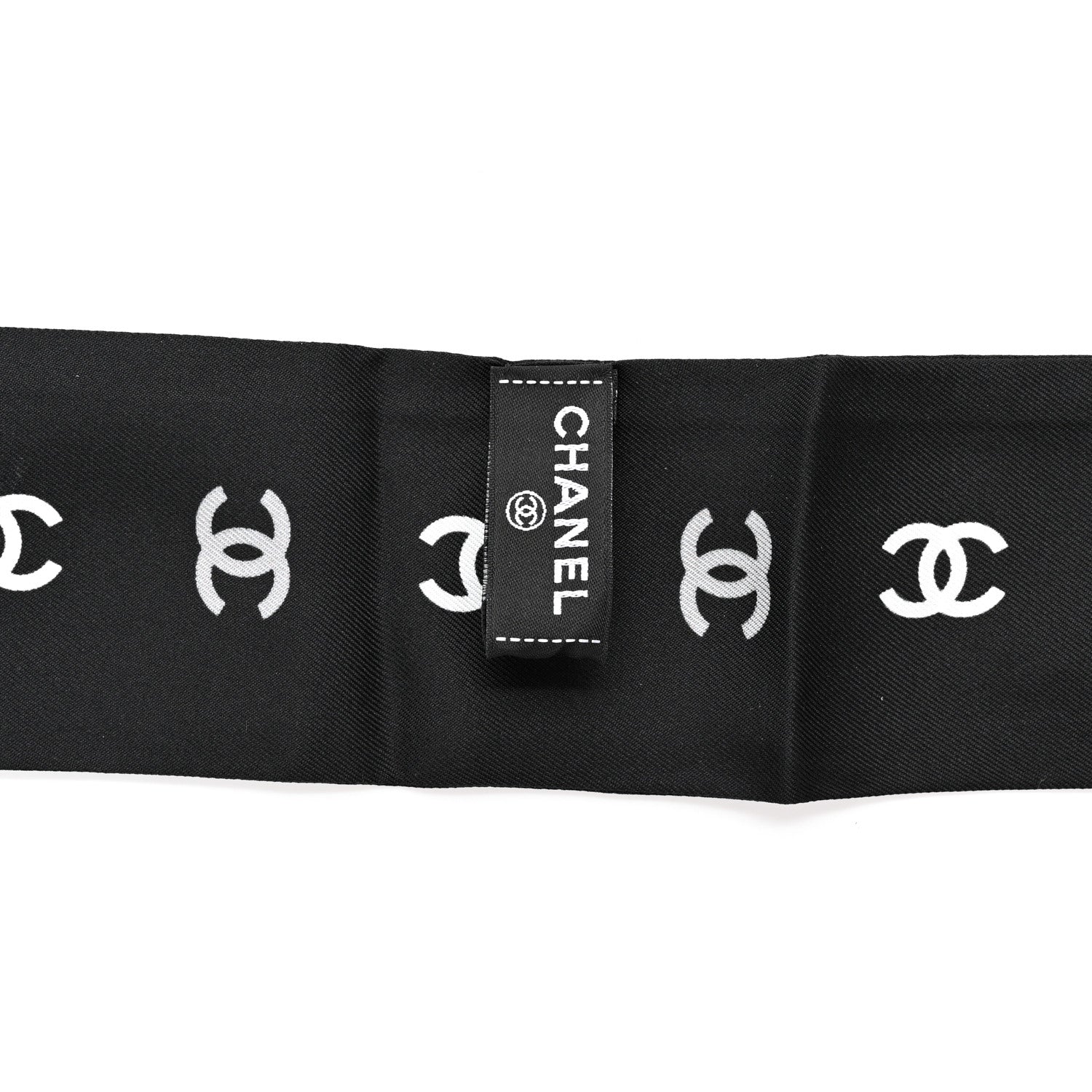 Chanel Silk CC Logo Slim Bandeau Scarf Black Grey 3 of 4