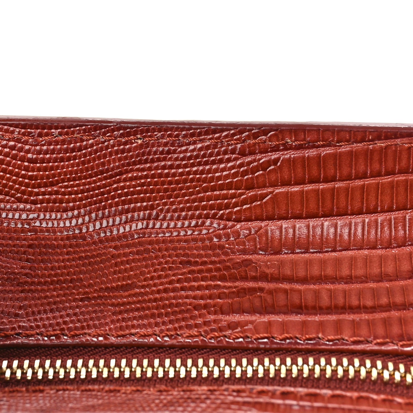Calfskin Lizard Embossed Small Skull Padlock Zip Around Tote Brown