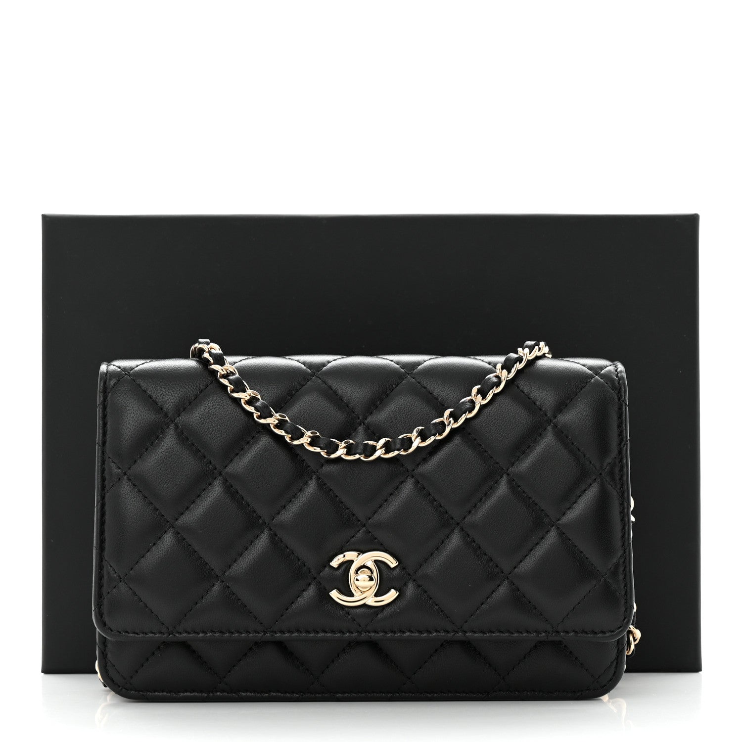 Chanel Lambskin Enamel Quilted Pearl Crush Wallet On Chain WOC Black 15 of 15