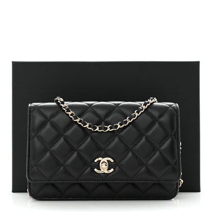 Chanel Lambskin Enamel Quilted Pearl Crush Wallet On Chain WOC Black 15 of 15