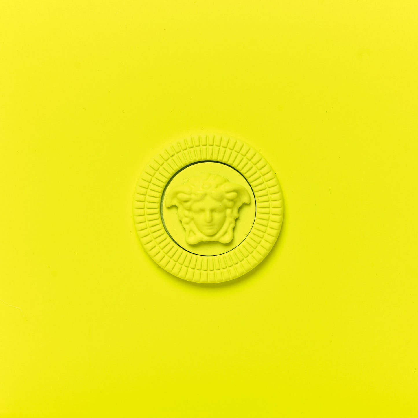 Calfskin Rubber Medusa Biggie Bifold Compact Zip Around Wallet Fluorescent Yellow