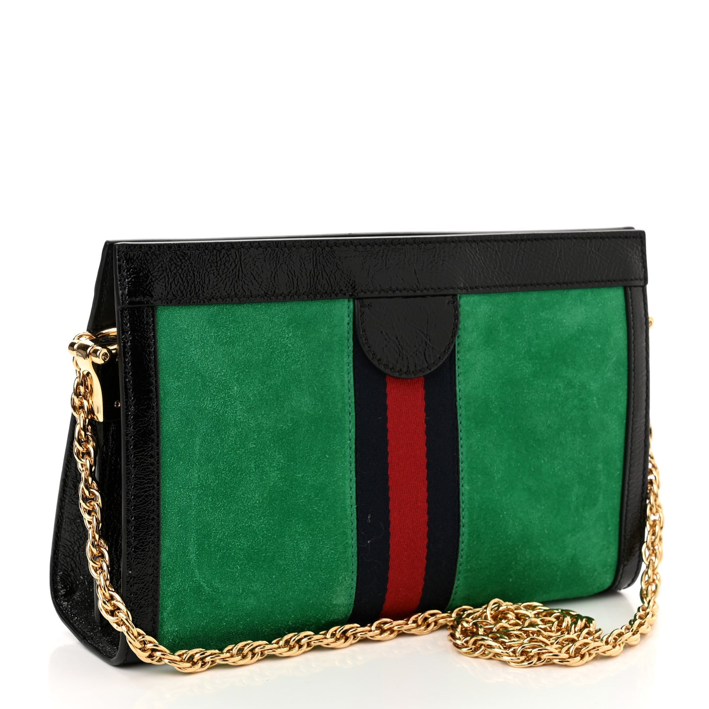 Suede Patent Web Small Ophidia Chain Shoulder Bag New Shamarock Black