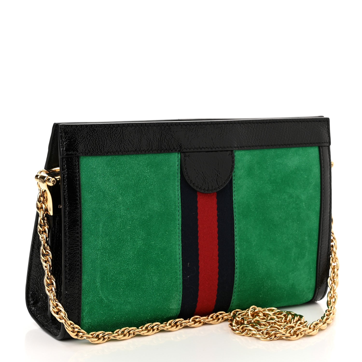 Gucci Suede Patent Web Small Ophidia Chain Shoulder Bag New Shamarock Black 3 of 10