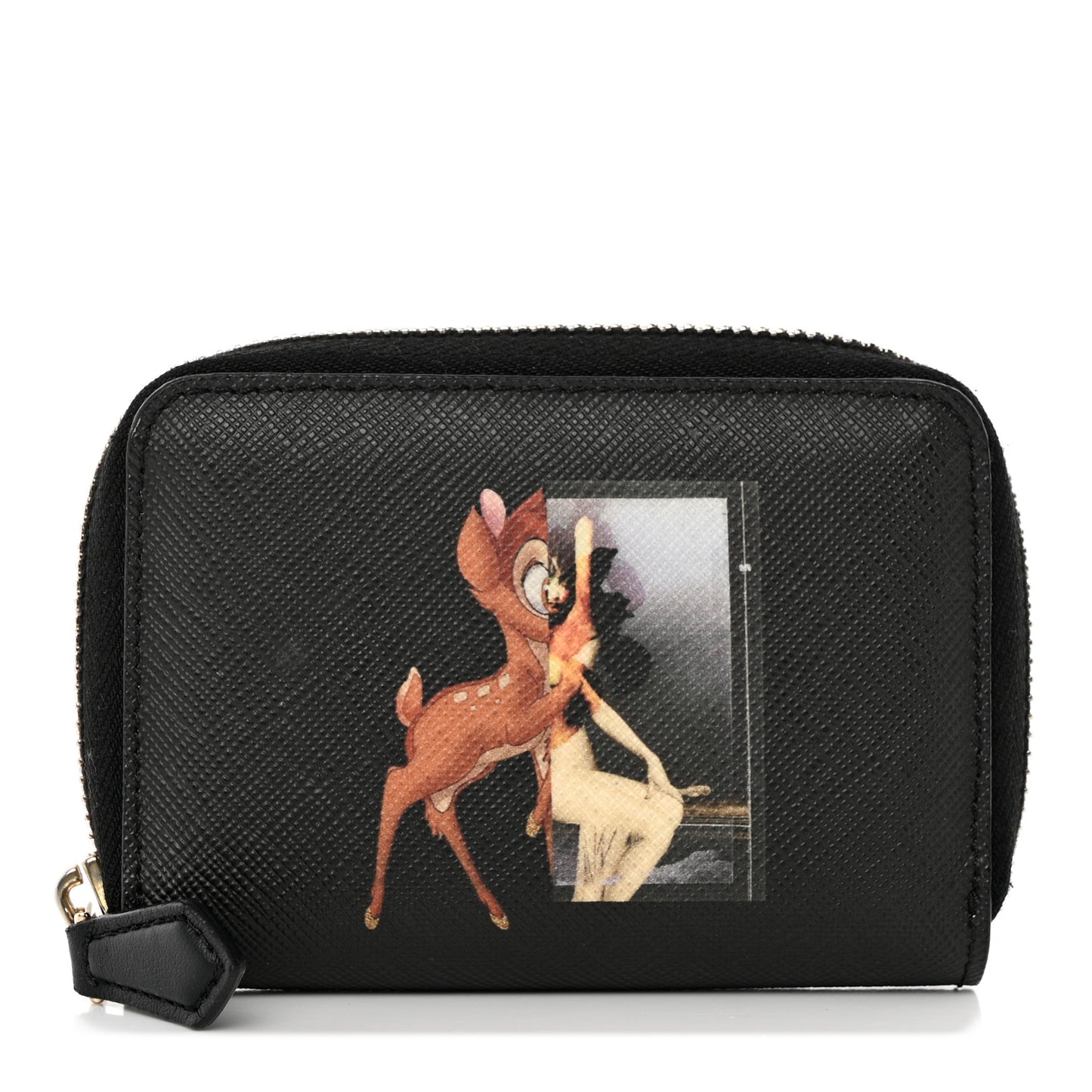 Textured Coated Canvas Iconic Bambi Print Mini Zip Wallet Black