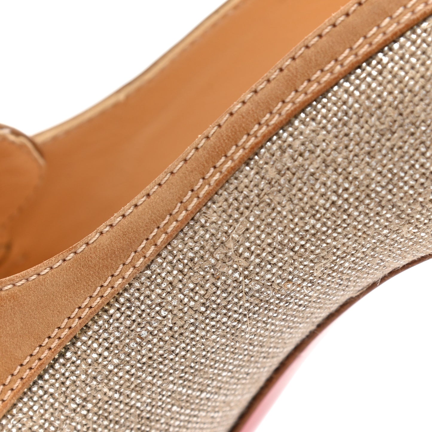 Canvas Calfskin Colorblock Pumps 35.5 Beige