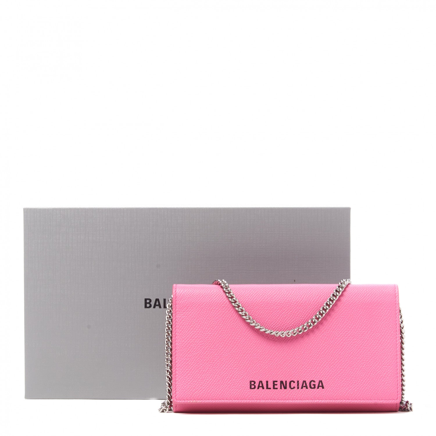 Balenciaga Signature Grained Calfskin Logo Ville Wallet on Chain Bubble Gum Black 9 of 9