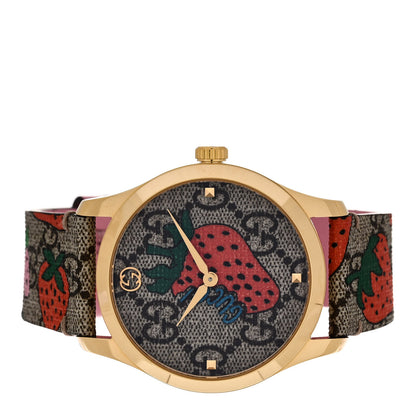 Gucci Stainless Steel Canvas 38mm G-Timeless GG Supreme Strawberry Quartz Watch Brown 2 of 5