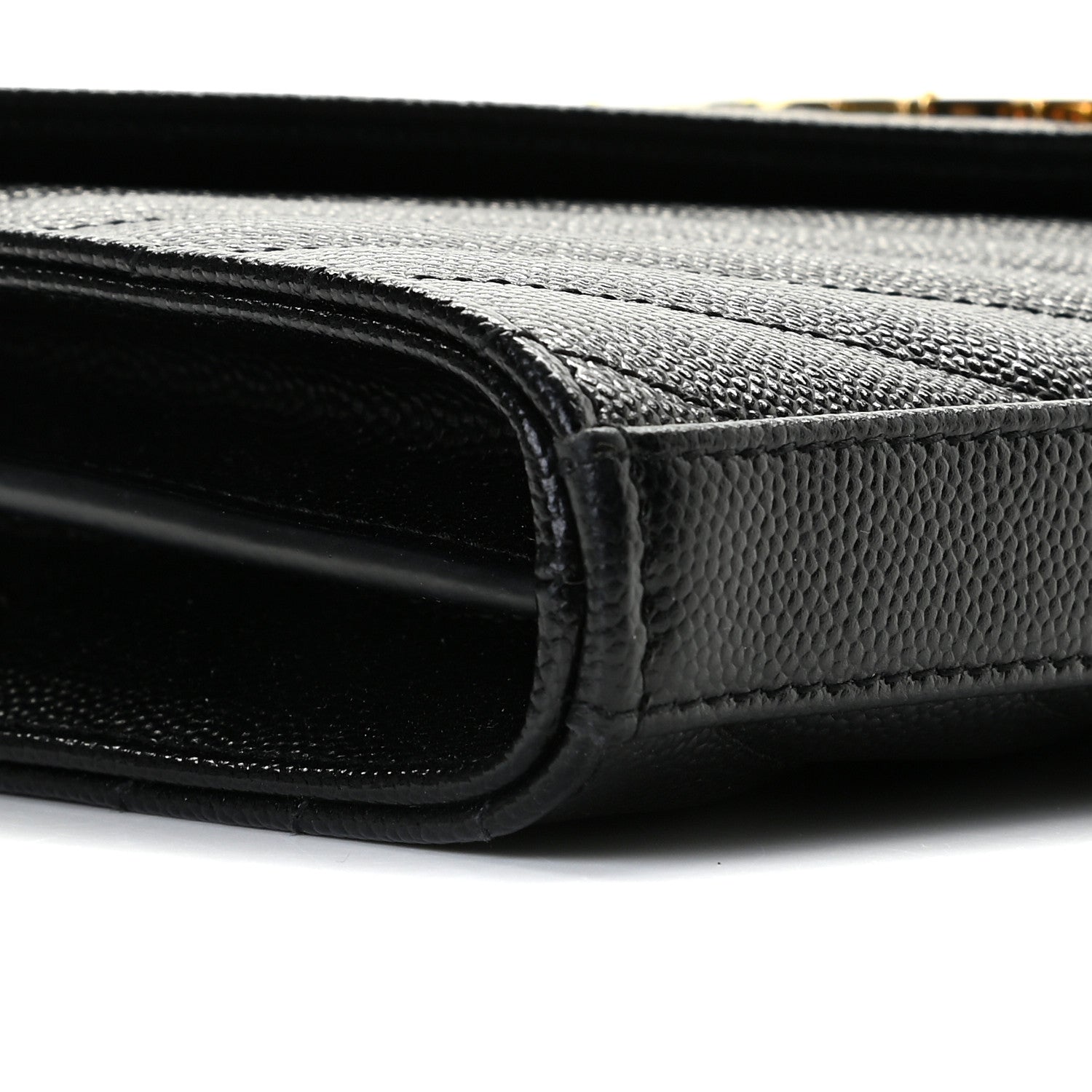 Saint Laurent Grain De Poudre Matelasse Chevron Monogram Chain Wallet Black 7 of 8