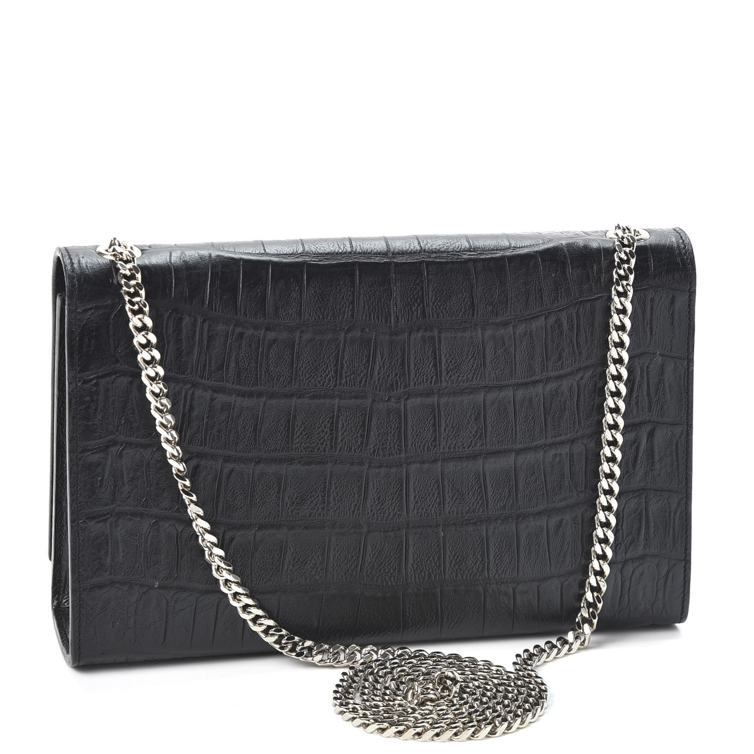 Saint Laurent Calfskin Crocodile Embossed Medium Classic Monogram Kate Tassel Satchel Black 2 of 9