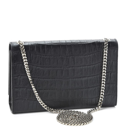 Saint Laurent Calfskin Crocodile Embossed Medium Classic Monogram Kate Tassel Satchel Black 2 of 9