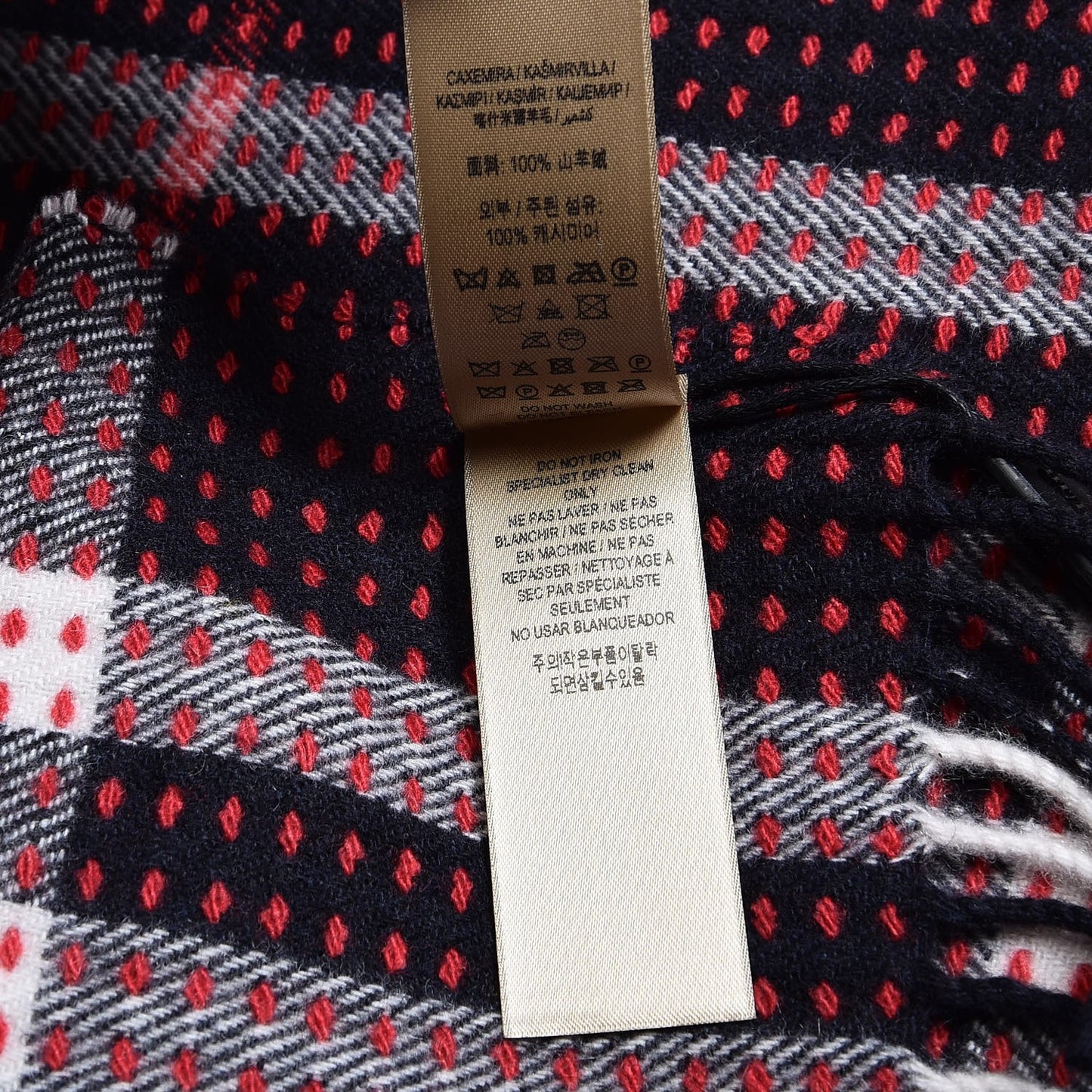Cashmere Military Stitch Giant Check Scarf Navy