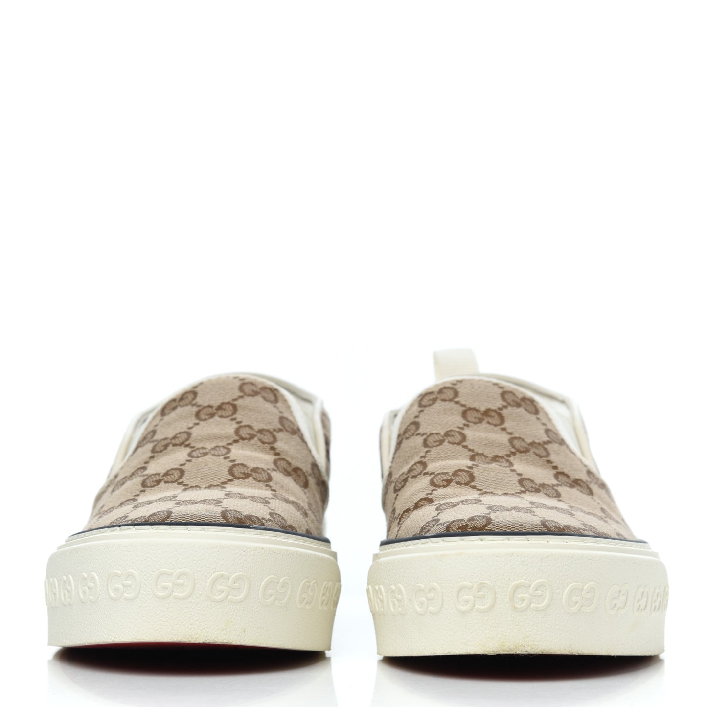 GG Monogram Womens 1977 Tennis Slip On 30mm Sneakers 38 Beige Ebony Mystic White