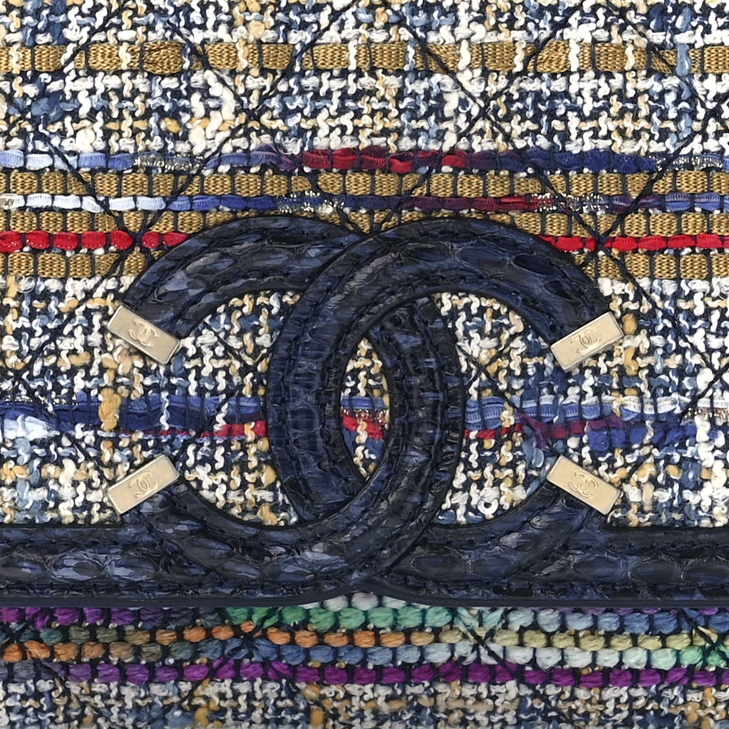 Tweed Snakeskin Quilted Small CC Filigree Flap Multicolor