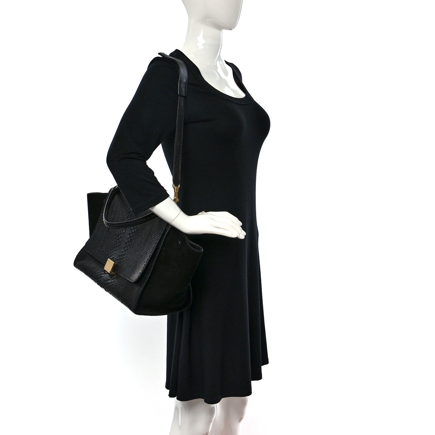 Snakeskin Suede Small Trapeze Black