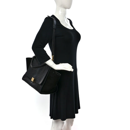 Celine Snakeskin Suede Small Trapeze Black 2 of 8