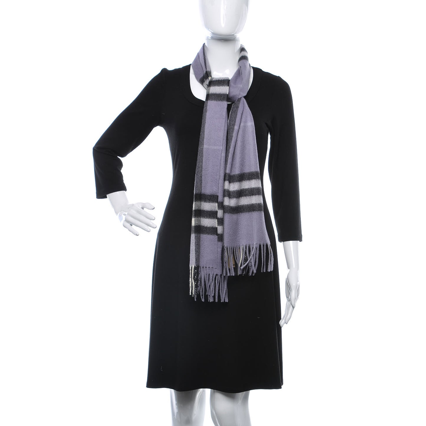 Cashmere Giant Check Fringe Scarf Lilac