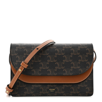 Celine Triomphe Canvas Lambskin Wallet On Strap Tan 1 of 14