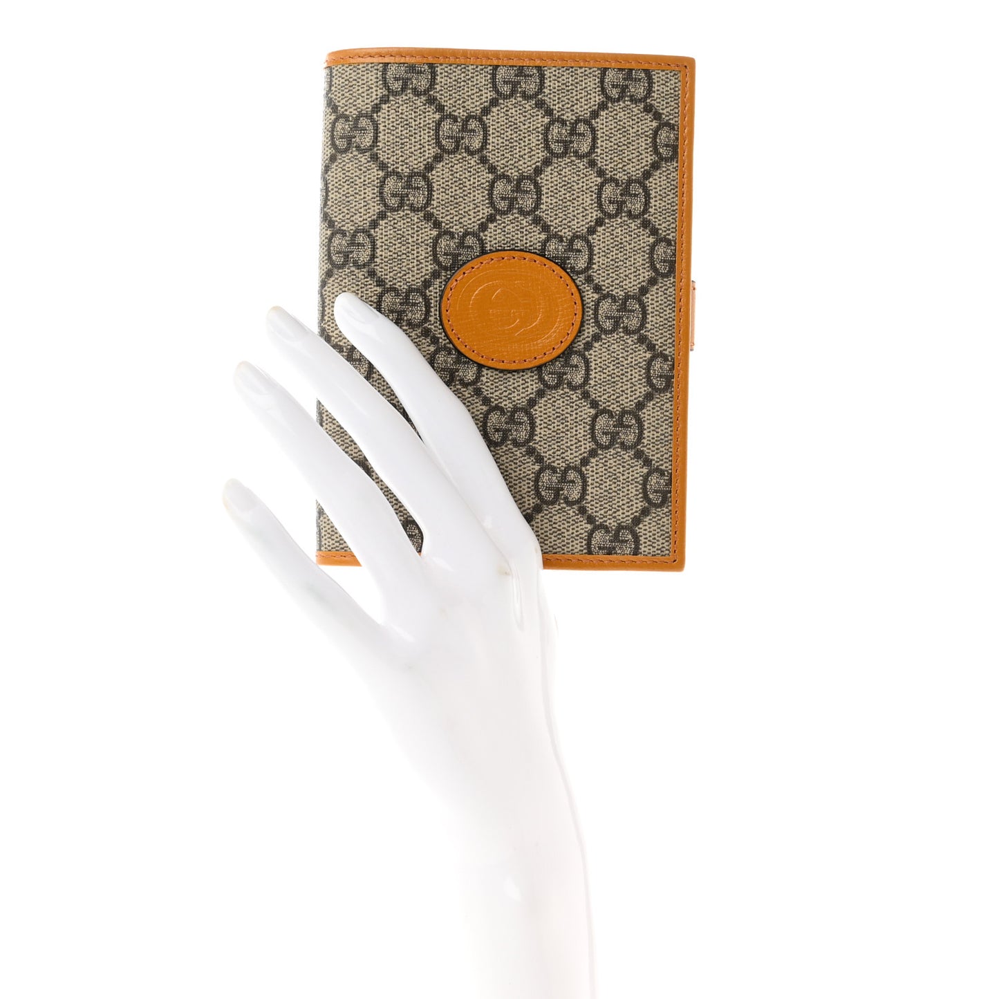 GG Supreme Monogram Textured Calfskin Retro Interlocking G Passport Case Beige Yellow
