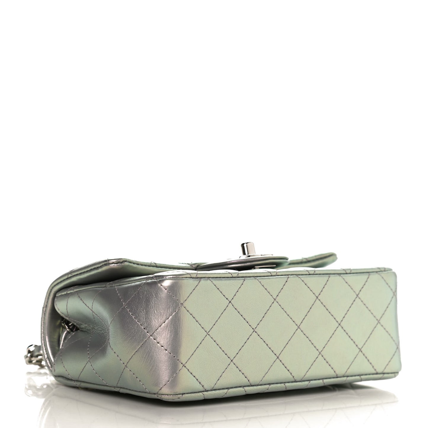 Iridescent Lambskin Quilted Mini Rectangular Flap Light Purple