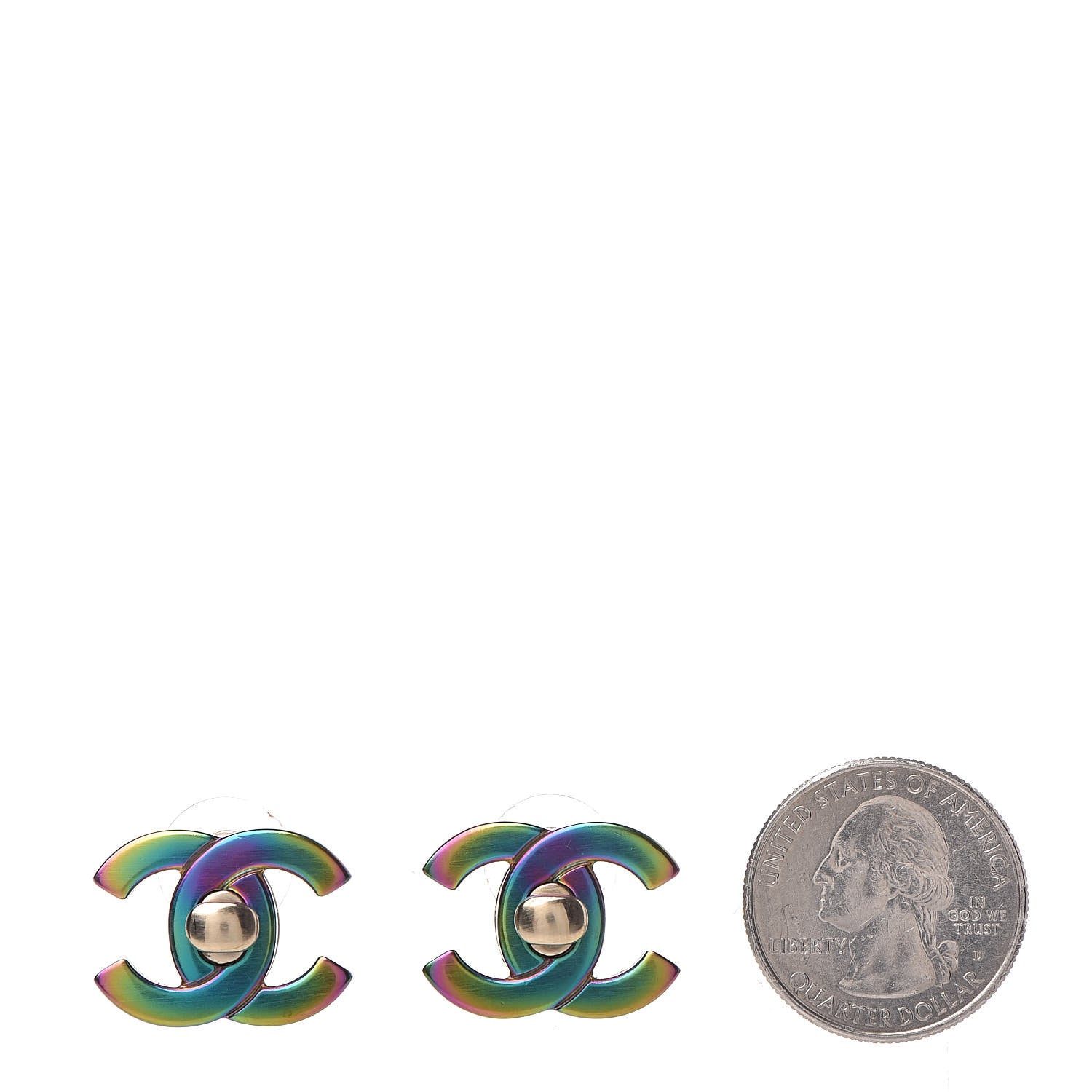 Chanel CC Turnlock Interchangeable Earrings Gold Iridescent 3 of 7