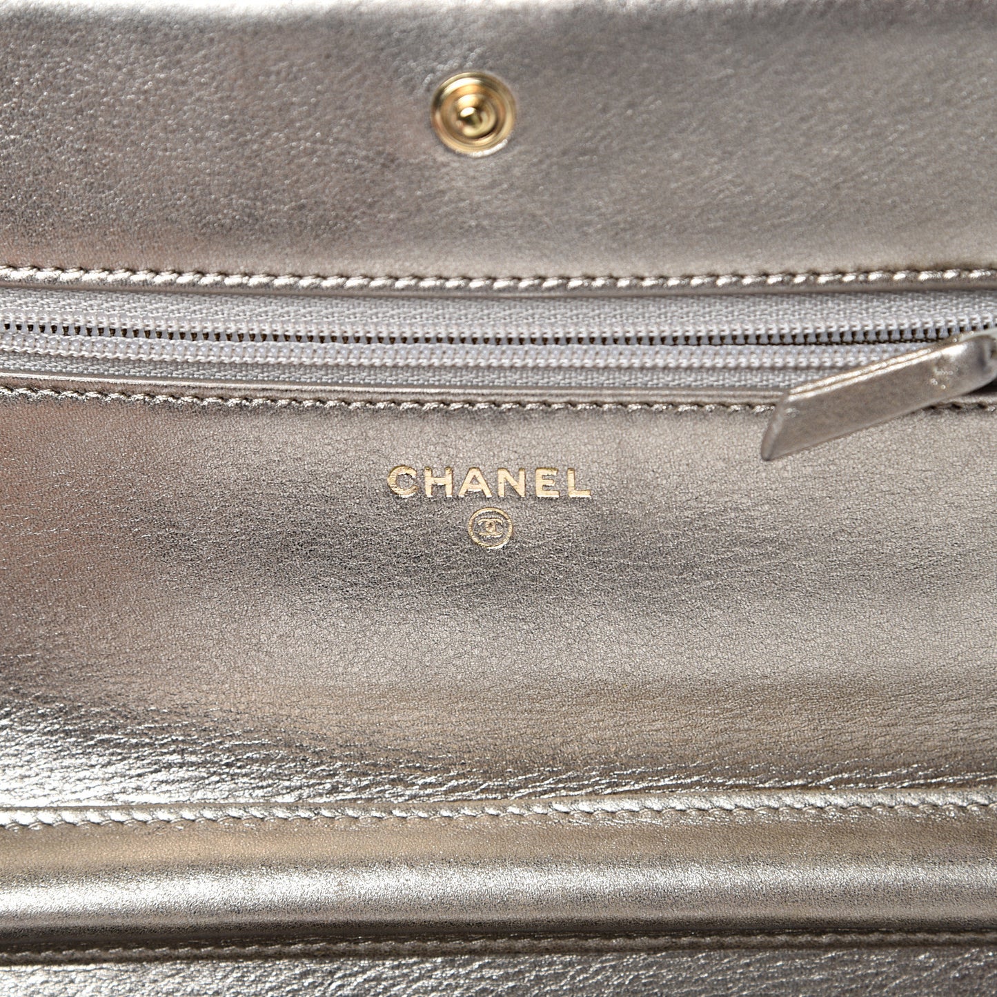 Metallic Calfskin Quilted Boy Wallet On Chain WOC Gold