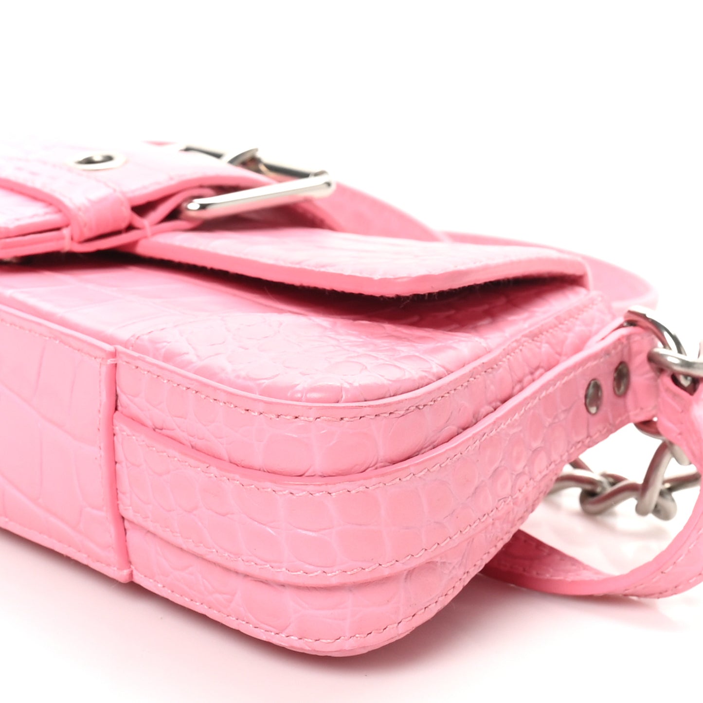 Calfskin Crocodile Embossed Small Lindsay Shoulder Bag Sweet Pink
