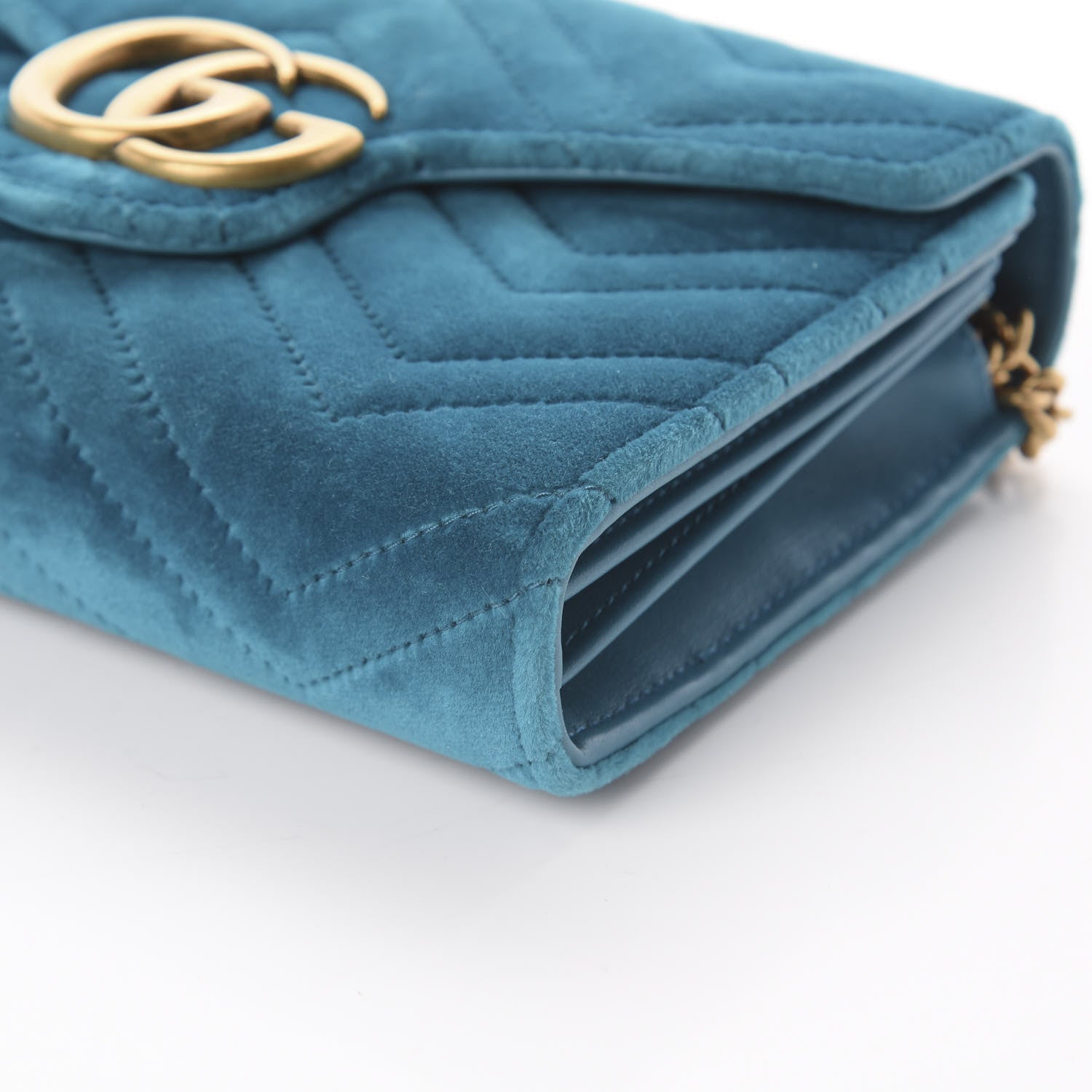 Gucci Velvet Matelasse GG Marmont Chain Wallet Pavone Cyan 6 of 7
