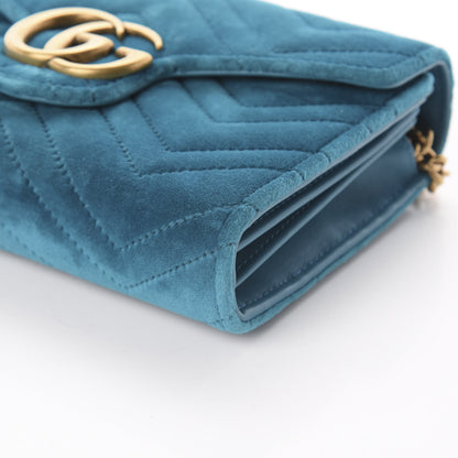 Gucci Velvet Matelasse GG Marmont Chain Wallet Pavone Cyan 6 of 7